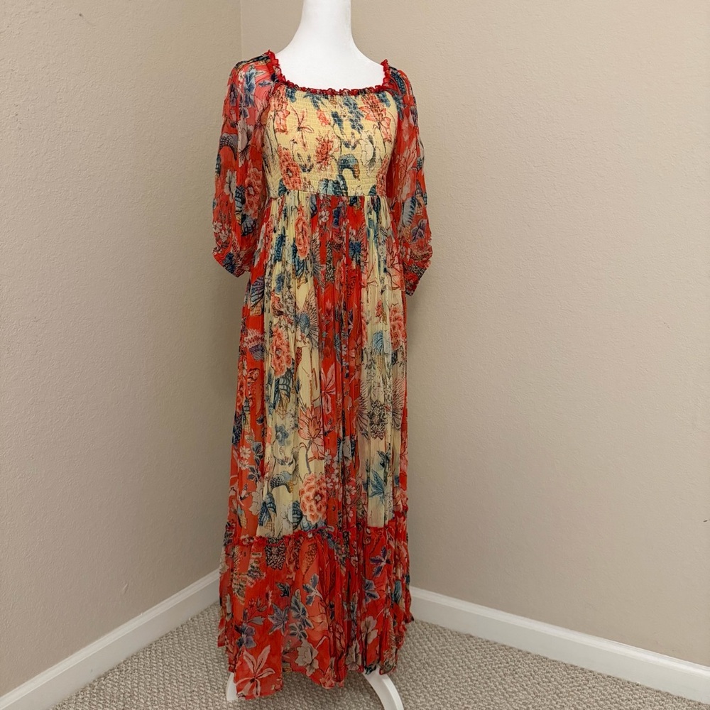 Ritu Kumar Red and Cream Floral Maxi Dress
